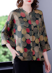 Fashion Colorblock O-Neck Dot Print Silk Shirt Tops Bracelet Sleeve