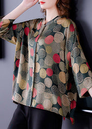 Fashion Colorblock O-Neck Dot Print Silk Shirt Tops Bracelet Sleeve