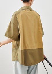 Fashion Colorblock Oversized Patchwork Cotton Shirt Tops Short Sleeve