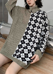 Fashion Colorblock Turtle Neck Patchwork Cable Knit Sweater Tops Winter
