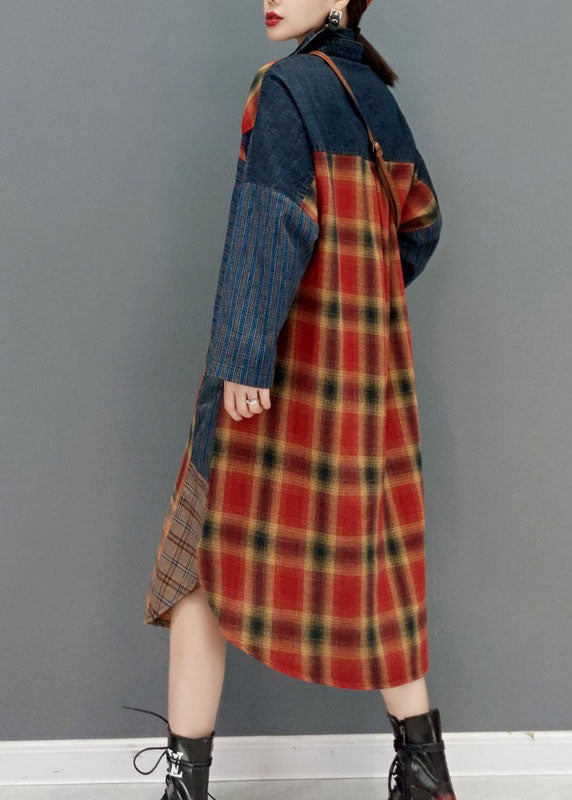 Fashion Colorblock button side open Peter Pan Collar Patchwork Plaid coats Spring