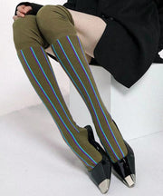 Fashion Cozy Army Green Striped Over The Knee Socks