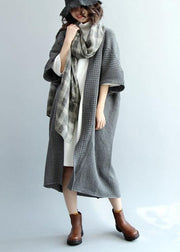 Fashion Dark Gray Bat Wing Sleeve Pockets Fall Knitwear Coat - SooLinen