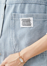 Fashion Denim Blue Oversized Pockets Cotton Coat Outwear Fall
