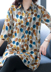 Fashion Dot Print Peter Pan Collar Button Silk Shirt Top Summer