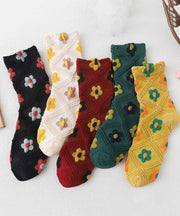 Fashion Floral Jacquard Cotton Mid Calf Socks