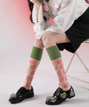 Fashion Floral Jacquard Hollow Out Cotton Mid Calf Socks