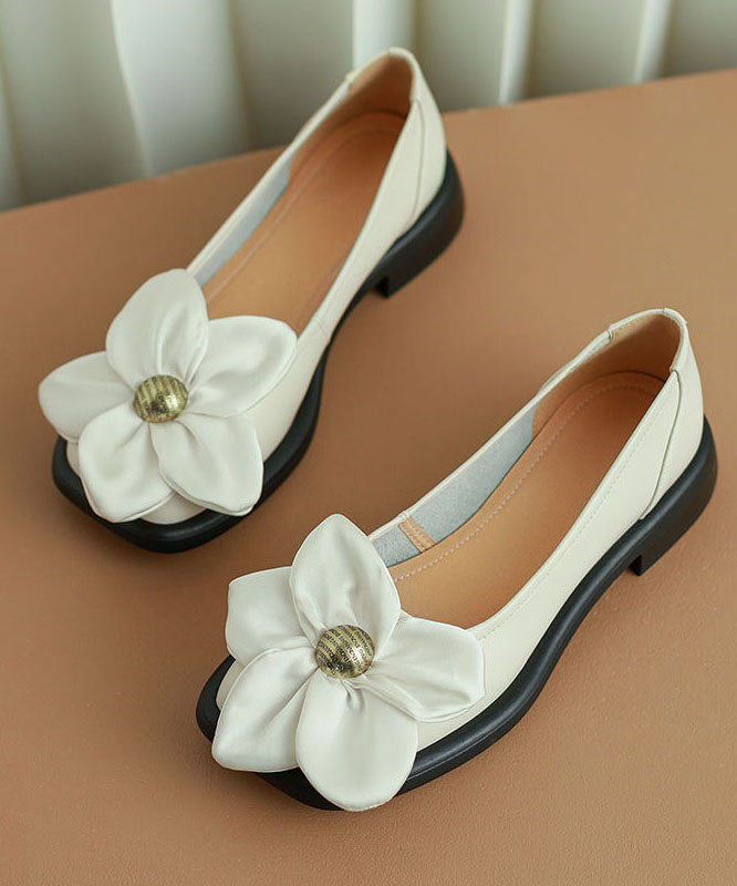Fashion Floral Splicing Flat Shoes White Faux Leather