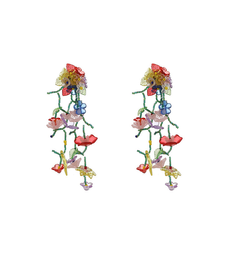 Mode Blumen gewebte lange Acryl-Tropfen-Ohrringe