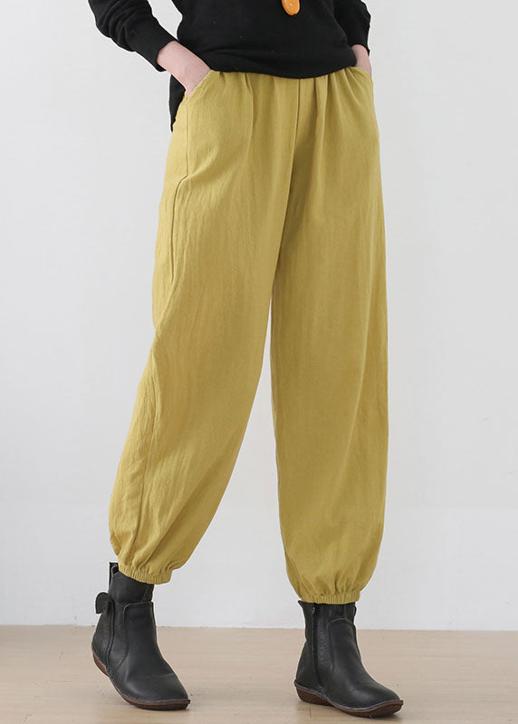 Fashion Ginger Elastic Waist Pockets Linen Harem Pants Summer