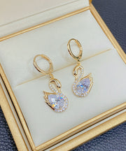 Fashion Gold Alloy Zircon Crystal Swan Drop Earrings