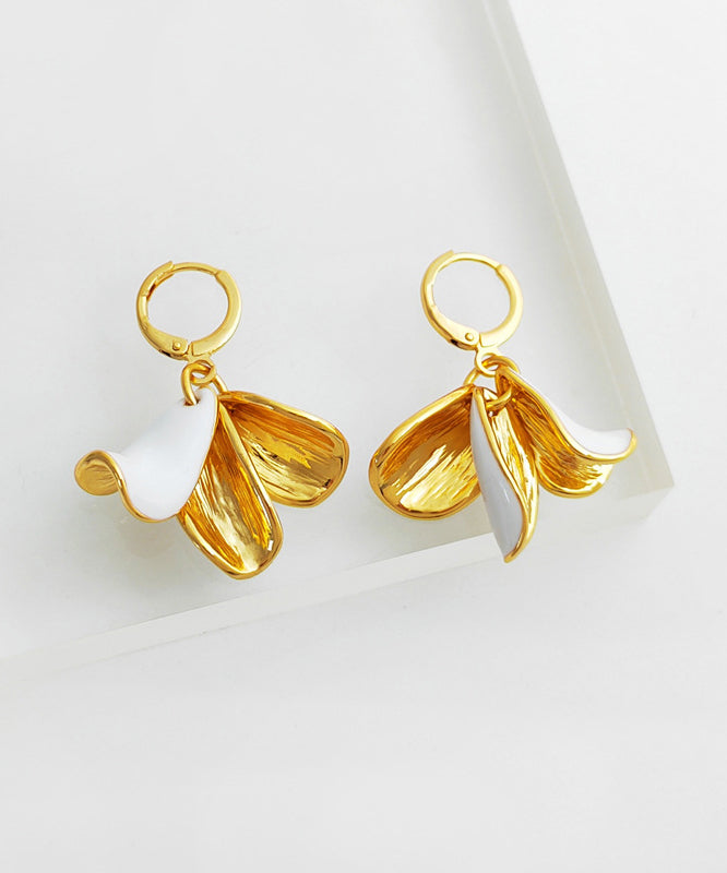 Fashion Gold Plated Floral Tassel Hoop Earrings