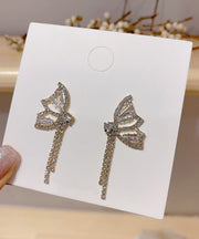 Fashion Gold Copper Zircon Crystal Butterfly Drop Earrings