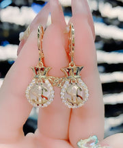 Fashion Gold Opal Zircon Money Bag Drop Earrings