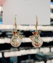 Fashion Gold Opal Zircon Money Bag Drop Earrings