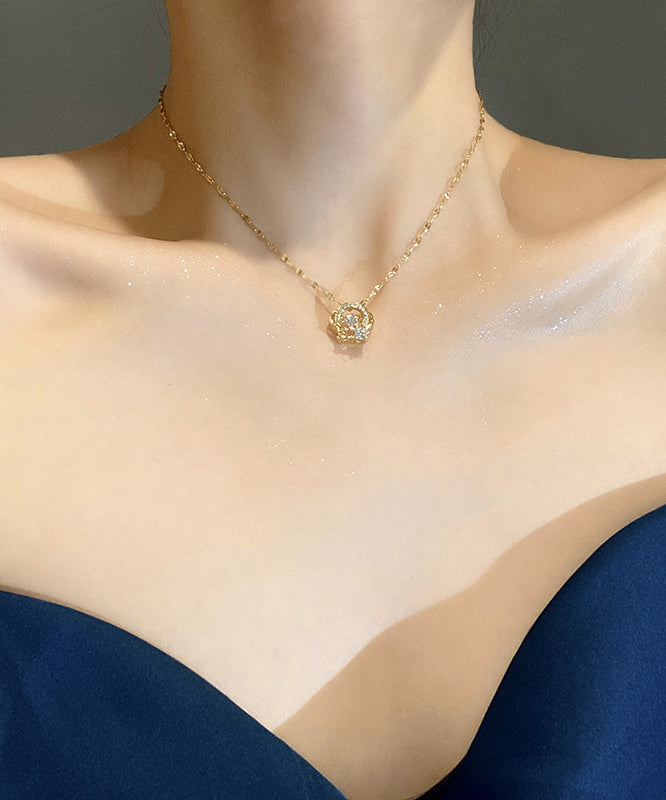 Fashion Gold Stainless Steel Overgild Zircon Crown Pendant Necklace