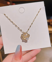 Fashion Gold Stainless Steel Overgild Zircon Crown Pendant Necklace