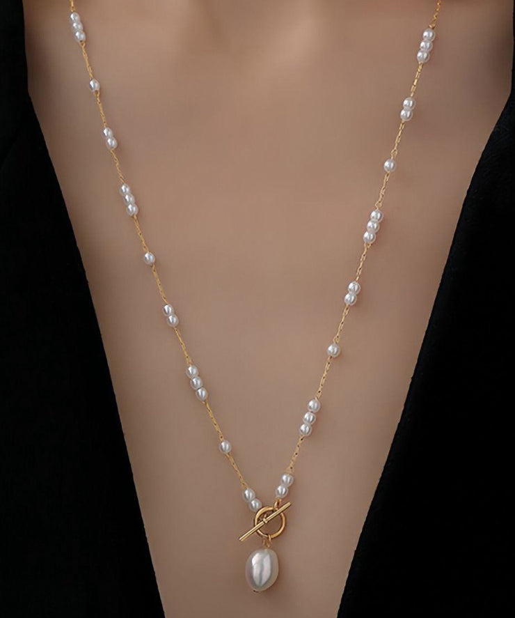 Fashion Gold Stainless Steel Pearl Pendant Necklace
