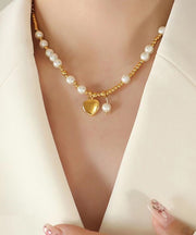 Fashion Gold Stainless Steel Pearl patchwork Love Pendant Necklace