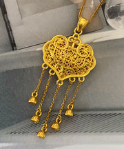 Fashion Gold Sterling Silver Overgild Lucky Lock Tassel Pendant Necklace