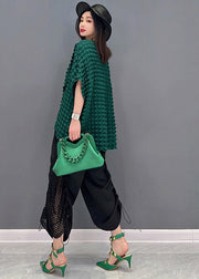 Fashion Green Asymmetrical Design Hollow Out Top And Crop Pant Two Piece Set Outfits Summer