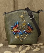 Fashion Green Butterfly Embossing Calf Leather Satchel Handbag