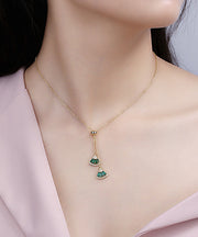 Fashion Green Copper Overgild Zircon Fan Shaped Pendant Necklace