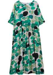 Fashion Green Dot Print Pockets Summer Vacation Dresses Half Sleeve - SooLinen