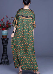 Fashion Green Dot Silk Patchwork V Neck Dress Summer - SooLinen