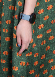 Fashion Green Dot Silk Patchwork V Neck Dress Summer - SooLinen
