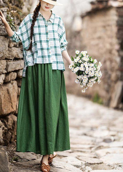 Fashion Green Elastic Waist A Line Skirts Summer Linen - SooLinen