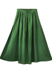 Fashion Green Elastic Waist A Line Skirts Summer Linen - SooLinen