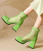 Fashion Green Faux Leather Thin Boots Splicing Tulle