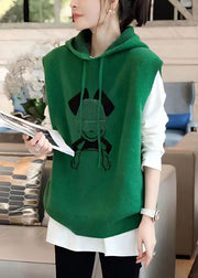 Fashion Green Hooded Patchwork Knit Vest Top Sleeveless