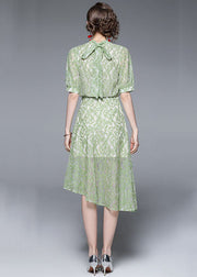 Fashion Green Jacquard Asymmetrical Patchwork Lace Mid Dress Summer