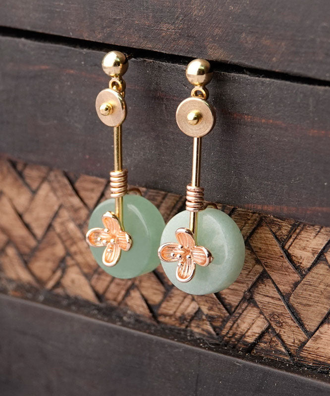 Fashion Green Jade Handmade 14K Gold Drop Earrings