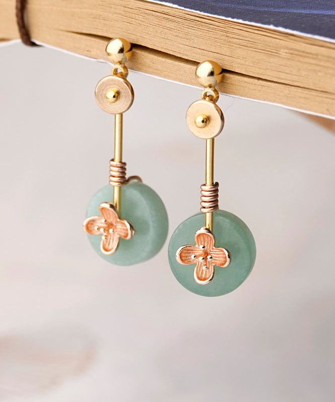 Fashion Green Jade Handmade 14K Gold Drop Earrings