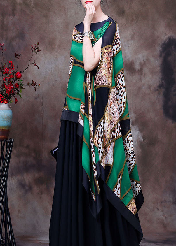 Fashion Green Leopard Print Low High Design Chiffon UPF 50+ Top Fledermausärmel