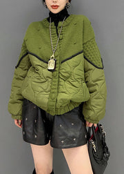 Fashion Green O Neck Knit Patchwork Cotton Filled Jackets Winter