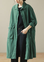 Fashion Green Oversized Big Pockets Cotton Coats Spring