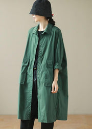 Fashion Green Oversized Big Pockets Cotton Coats Spring
