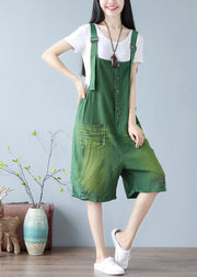 Fashion Green Oversized Cotton Ripped Jumpsuits Shorts Summer