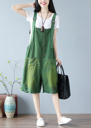 Fashion Green Oversized Cotton Ripped Jumpsuits Shorts Summer