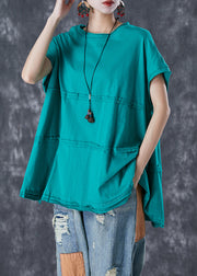 Fashion Green Oversized Patchwork Cotton Top Summer