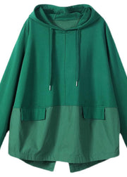 Fashion Green Patchwork Drawstring Hooded Sweatshirts Long Sleeve