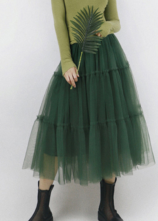 Fashion Green Patchwork tulle a line skirts Spring