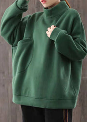 Fashion Green Pockets Warm Fleece Sweatshirts Top Winter