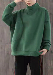 Fashion Green Pockets Warm Fleece Sweatshirts Top Winter