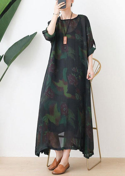 Fashion Green Print Chiffon Pockets Summer Dresses - SooLinen