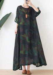 Fashion Green Print Chiffon Pockets Summer Dresses - SooLinen
